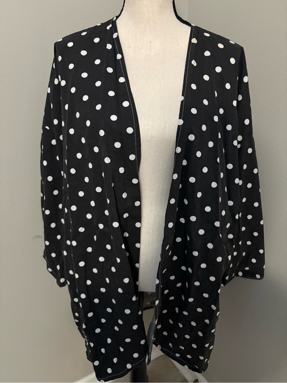 Polka Dot Open-Front Robe - Black with White Dots